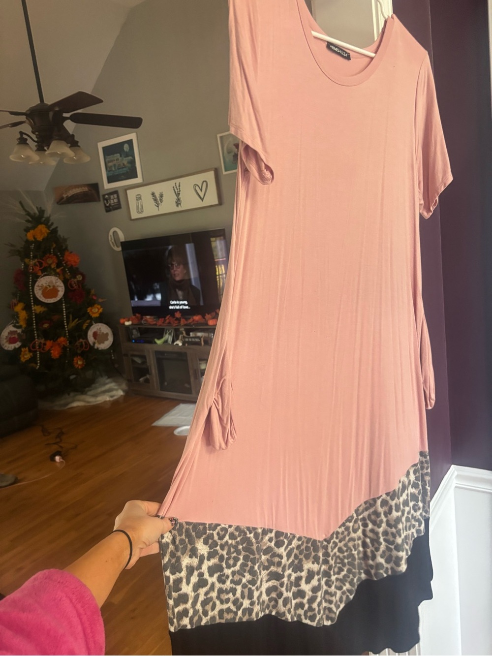 HEIMISH USA Blush Pink Maxi Dress with Leopard & Black Trim